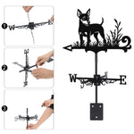 Miniature pinscher metal weather vane with directional arrows and mounting rod, outdoor roof and garden decoration