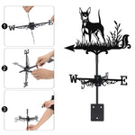 Miniature pinscher metal weather vane with directional arrows and mounting rod, outdoor roof and garden decoration