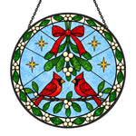Mistletoe and cardinals stained glass suncatcher window hanging, suitable for home and garden decoration