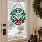 Mistletoe wreath stained glass suncatcher window hanging, suitable for home and garden decoration