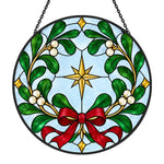 Mistletoe wreath stained glass suncatcher window hanging, suitable for home and garden decoration