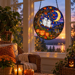 Moonlight Ghost Swing Halloween stained glass suncatcher window hanging, suitable for home and garden decoration