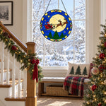 Moonlit sleigh silhouette stained glass suncatcher window hanging, suitable for home and garden decoration