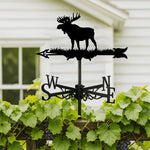Moose metal weather vane with directional arrows and mounting rod, outdoor roof and garden decoration