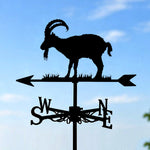 Mountain goat metal weather vane with directional arrows and mounting rod, outdoor roof and garden decoration