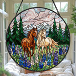 Mountain lupine flower horses stained glass suncatcher window hanging, suitable for home and garden decoration