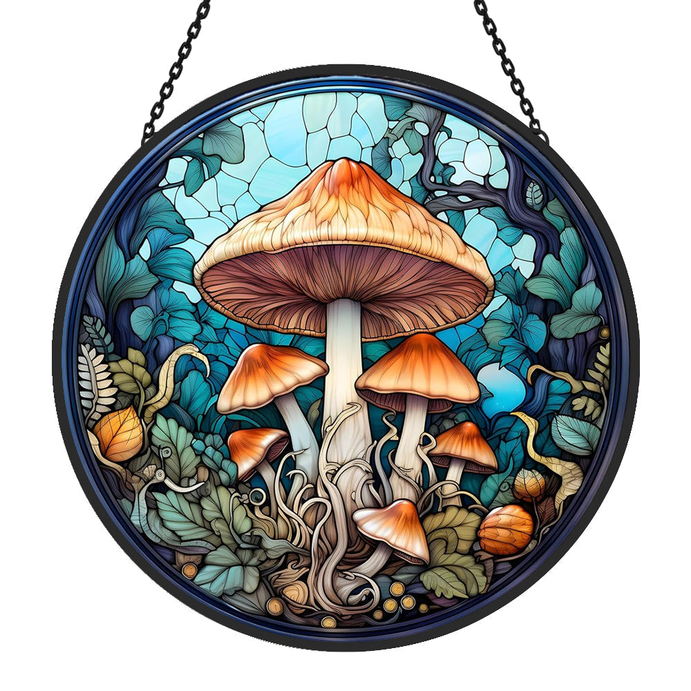 Mystic mushroom stained glass suncatcher window hanging, suitable for home and garden decoration