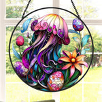 Mystical jellyfish ocean stained glass suncatcher window hanging, suitable for home and garden decoration