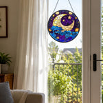Mystical moon and stars stained glass suncatcher window hanging, suitable for home and garden decoration
