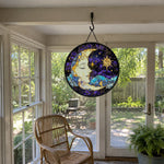 Mystical sun and moon face stained glass suncatcher window hanging, suitable for home and garden decoration
