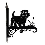 Norfolk terrier metal hanging basket bracket mounted on outdoor wall for plant decoration