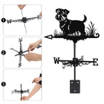 Norfolk terrier metal weather vane with directional arrows and mounting rod, outdoor roof and garden decoration