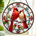 Northern cardinal couple stained glass suncatcher window hanging, suitable for home and garden decoration