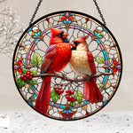 Northern cardinal couple stained glass suncatcher window hanging, suitable for home and garden decoration
