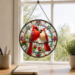Northern cardinal couple stained glass suncatcher window hanging, suitable for home and garden decoration