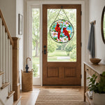 Northern cardinals with dogwood blossoms stained glass suncatcher window hanging, suitable for home and garden decoration