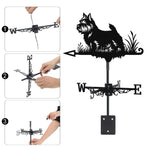 Norwich terrier metal weather vane with directional arrows and mounting rod, outdoor roof and garden decoration