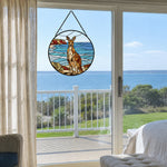 Ocean kangaroo landscape stained glass suncatcher window hanging, suitable for home and garden decoration