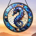 Ocean seahorse unicorn stained glass suncatcher window hanging, suitable for home and garden decoration