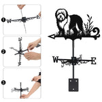 Old english sheepdog metal weather vane with directional arrows and mounting rod, outdoor roof and garden decoration