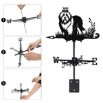 Old english sheepdog metal weather vane with directional arrows and mounting rod, outdoor roof and garden decoration