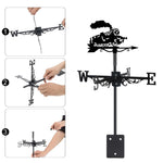 Old school locomotive metal weather vane with directional arrows and mounting rod, outdoor roof and garden decoration