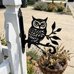 Owl branch metal hanging basket bracket mounted on outdoor wall for plant decoration