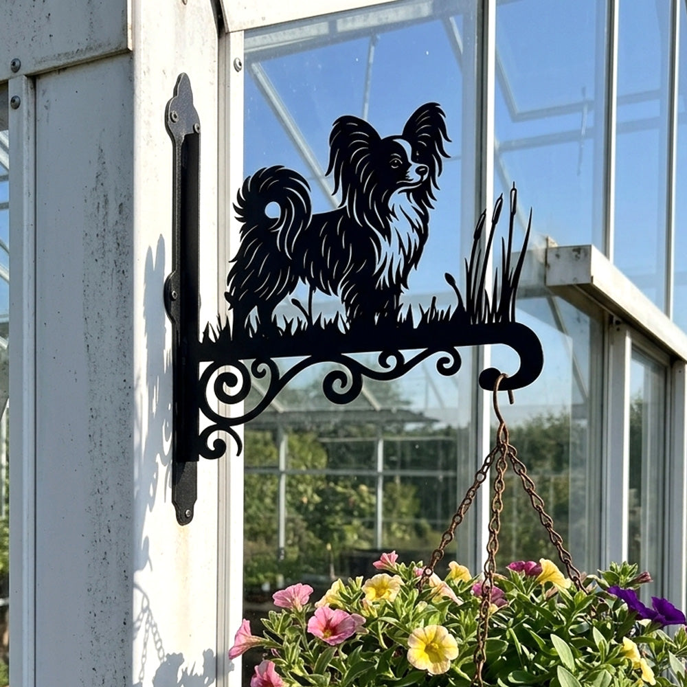 Papillon metal hanging basket bracket mounted on outdoor wall for plant decoration