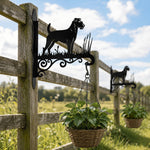 Parson russell terrier metal hanging basket bracket mounted on outdoor wall for plant decoration
