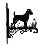 Parson russell terrier metal hanging basket bracket mounted on outdoor wall for plant decoration