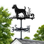 Parson russell terrier metal weather vane with directional arrows and mounting rod, outdoor roof and garden decoration