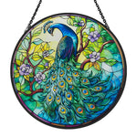Peacock in bloom stained glass suncatcher window hanging, suitable for home and garden decoration