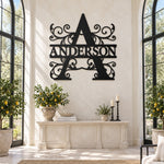 Personalized Initial Name Monogram metal wall sign displayed on the wall