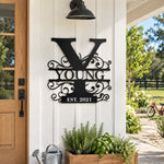 Personalized Initial Name Monogram metal wall sign displayed on the wall