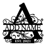 Personalized Initial Name Monogram metal wall sign displayed on the wall
