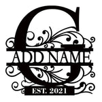 Personalized Initial Name Monogram metal wall sign displayed on the wall