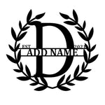 Personalized Initial Name Monogram metal wall sign displayed on the wall