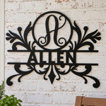 Personalized Initial Name Monogram metal wall sign displayed on the wall