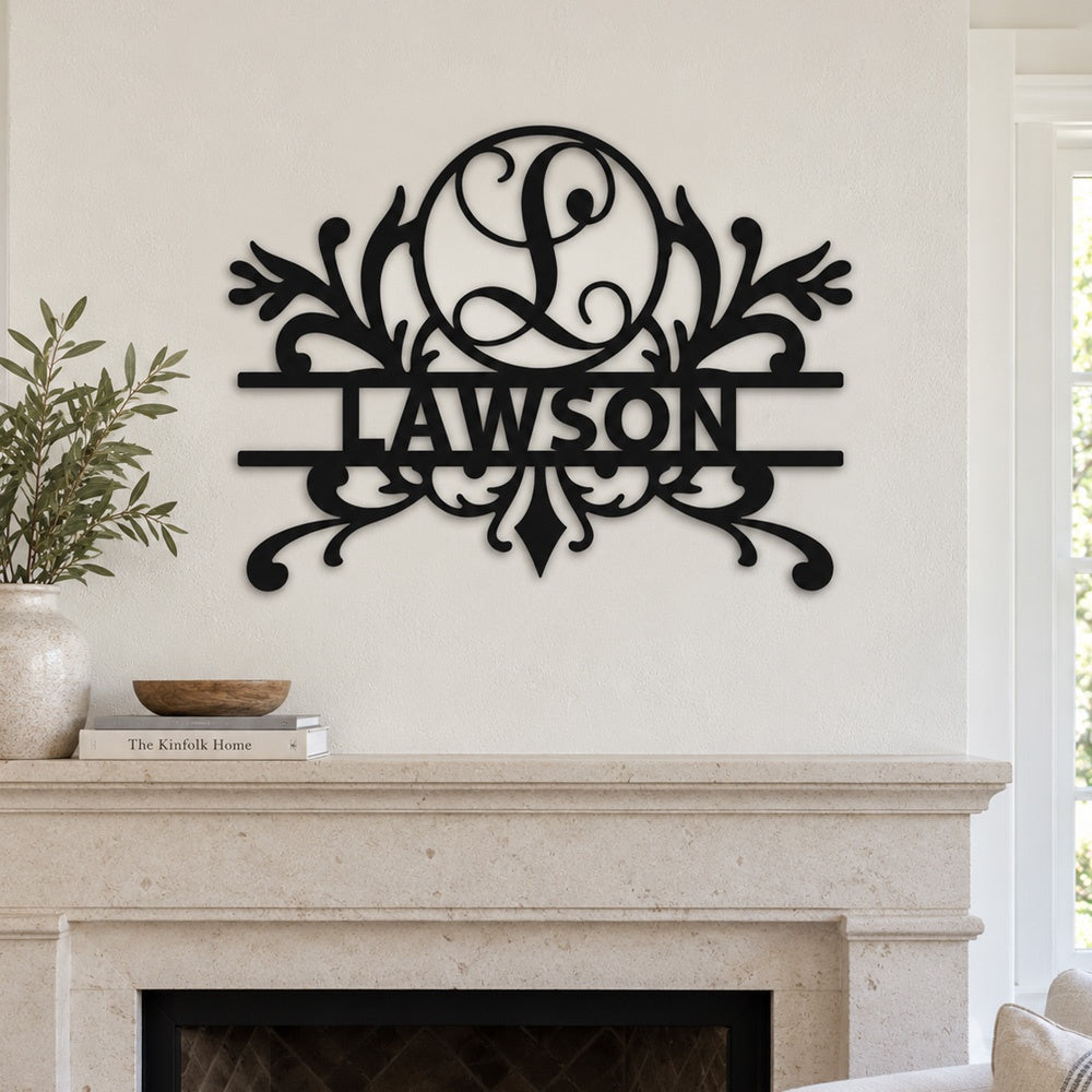 Personalized Initial Name Monogram metal wall sign displayed on the wall