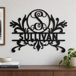 Personalized Initial Name Monogram metal wall sign displayed on the wall