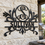 Personalized Initial Name Monogram metal wall sign displayed on the wall