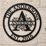 Personalized Initial Name Monogram metal wall sign displayed on the wall