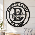 Personalized Initial Name Monogram metal wall sign displayed on the wall