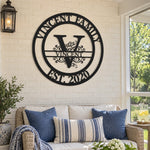 Personalized Initial Name Monogram metal wall sign displayed on the wall