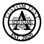 Personalized Initial Name Monogram metal wall sign displayed on the wall