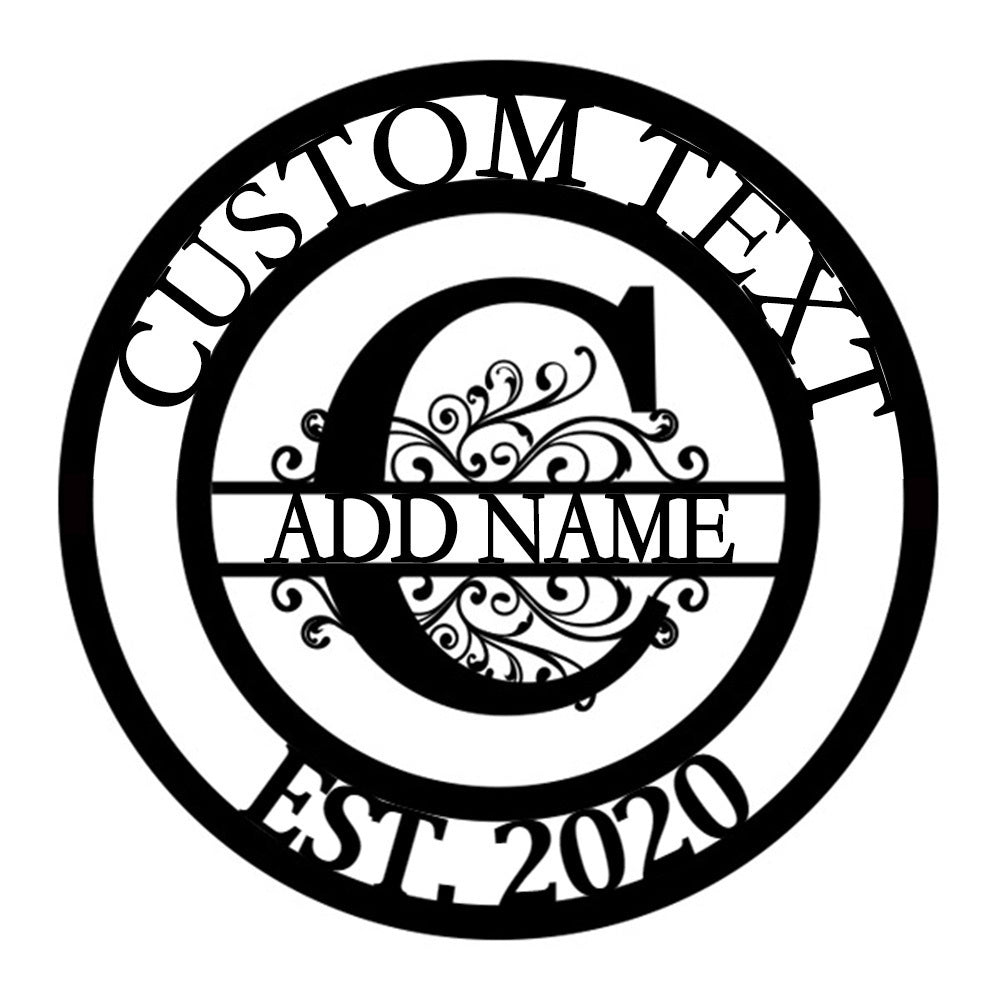 Personalized Initial Name Monogram metal wall sign displayed on the wall