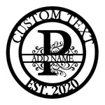 Personalized Initial Name Monogram metal wall sign displayed on the wall