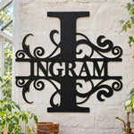 Personalized Initial Name Monogram metal wall sign displayed on the wall