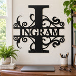 Personalized Initial Name Monogram metal wall sign displayed on the wall