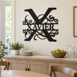 Personalized Initial Name Monogram metal wall sign displayed on the wall